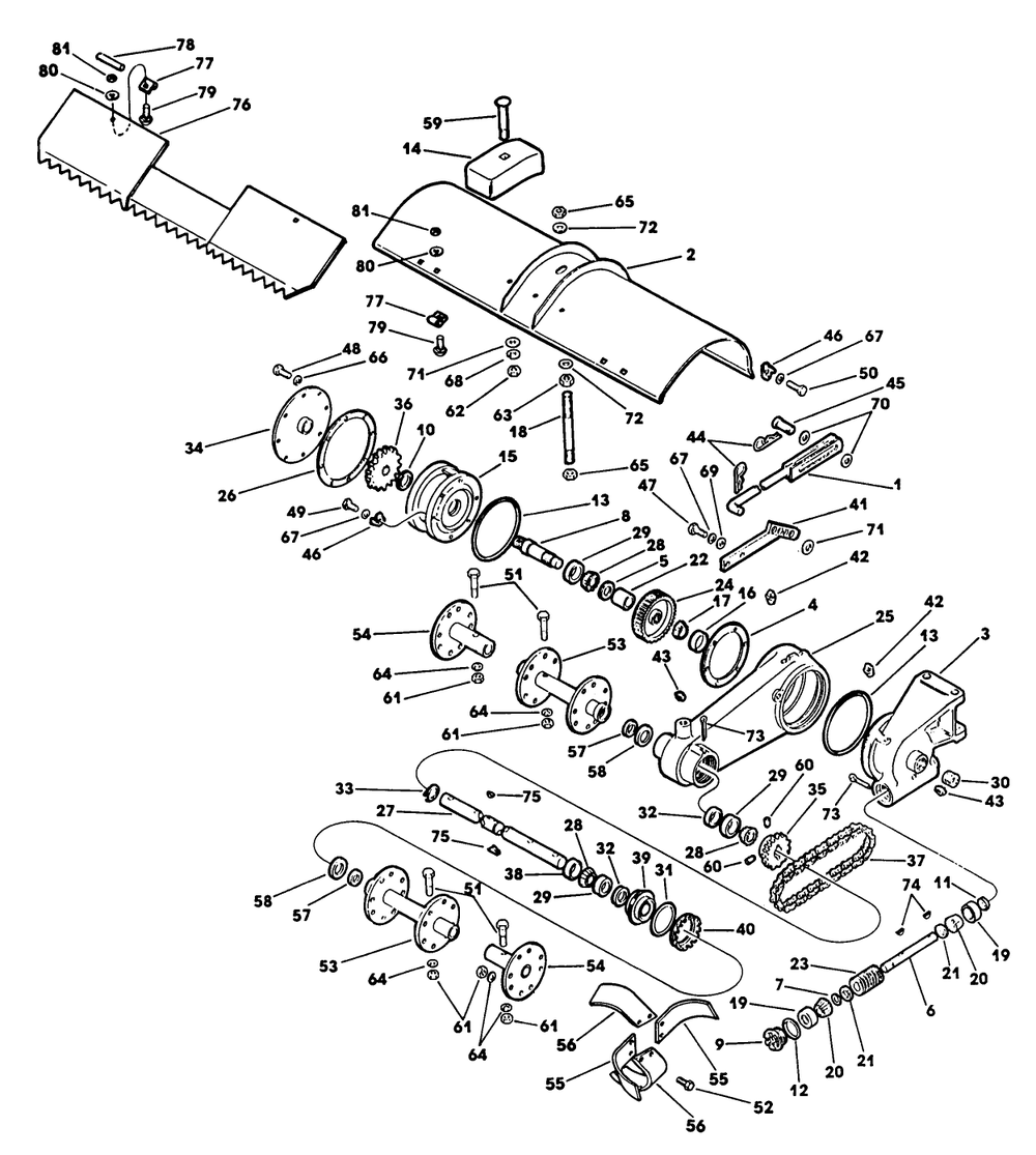 Tiller Diagram and Parts List for 62542C (H00000001-H99999999)(1989) Lawn Boy Lawn Tractor